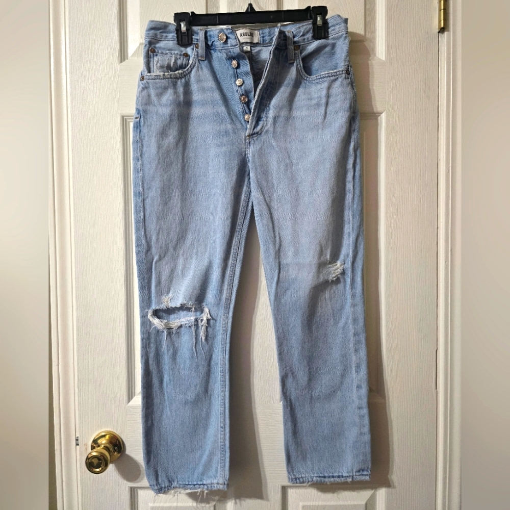 AGOLDE Riley High Rise Straight Crop, Button-Fly, Light Destructed Wash, EUC! - Picture 2 of 13